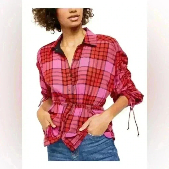 Free People "Pacific Dawn" Plaid Top Size S - Picture 1 of 5